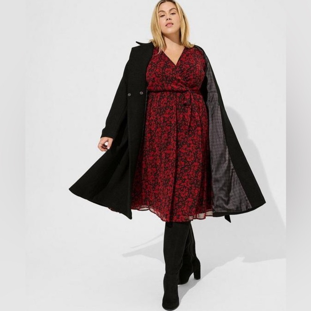 Torrid Midi Crinkle Chiffon Surplice Balloon Sleeve Dress Floral Black Size 2X - Picture 2 of 11